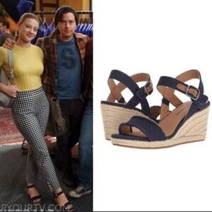 LUCKY BRAND Marceline Espadrille Wedges Navy Blue Denim Frayed Women’s Size 9